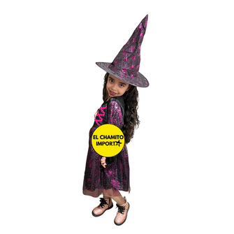 Disfraz Bruja Niña Halloween Cosplay Brujita Vestido + Gorro