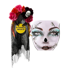 Set Cintillo Catrina+accesorios Brillantes Rostro Hallloween